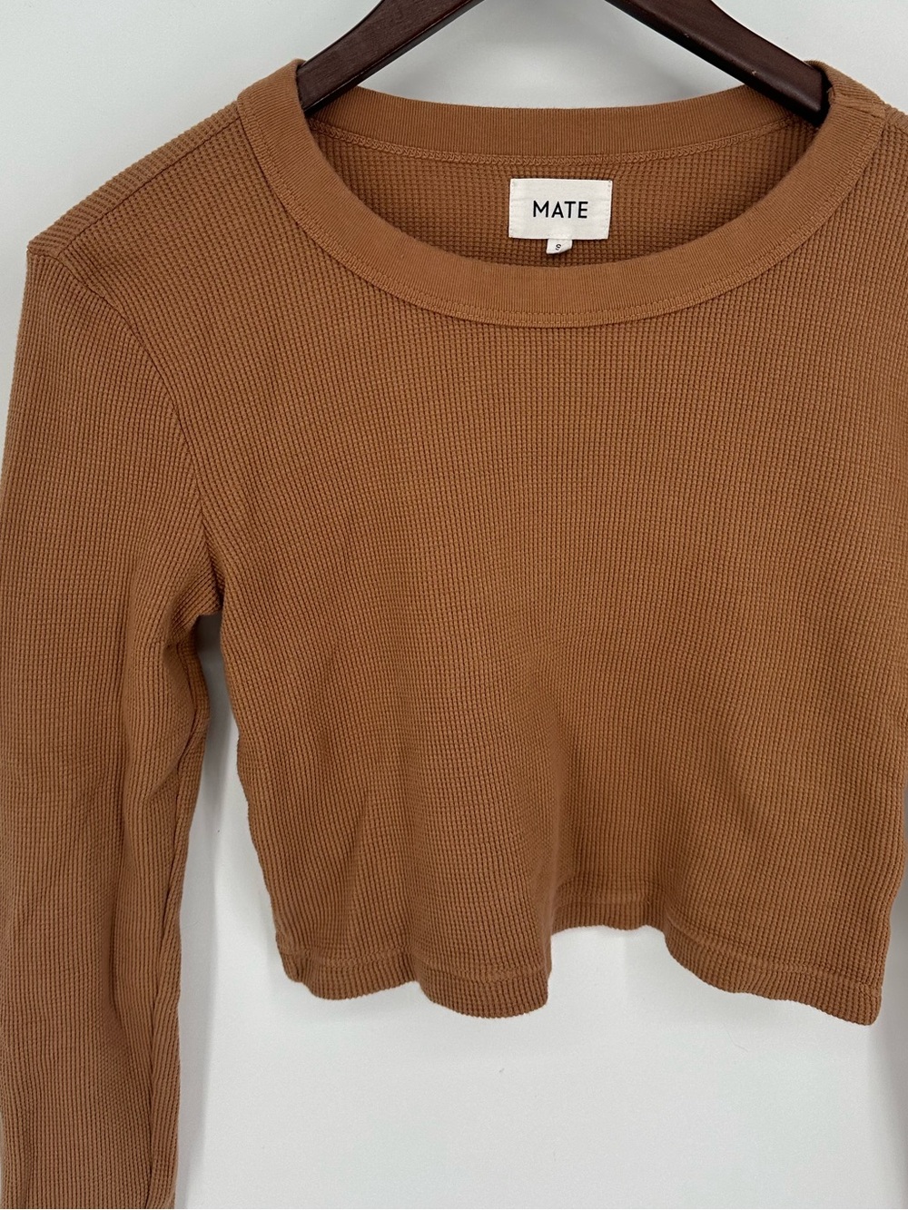 Mate the Label Organic Cotton Thermal Crop Top Size Small Tee Long Sleeve Brown - Picture 2 of 7